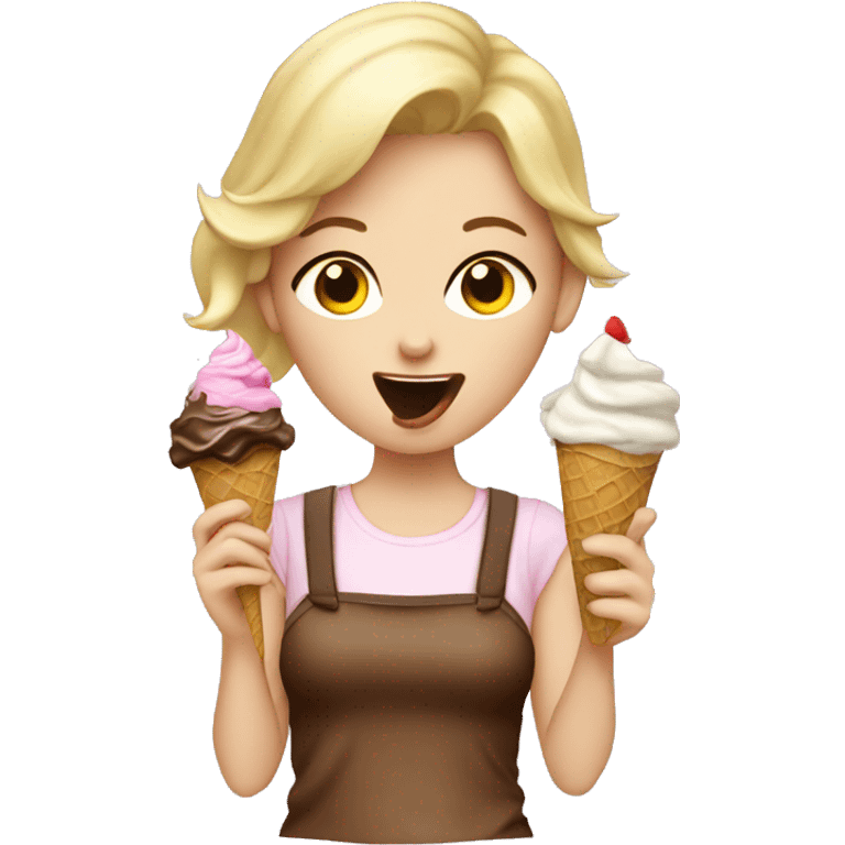 blonde girl eating ice cream with chocolate all over her face emoji