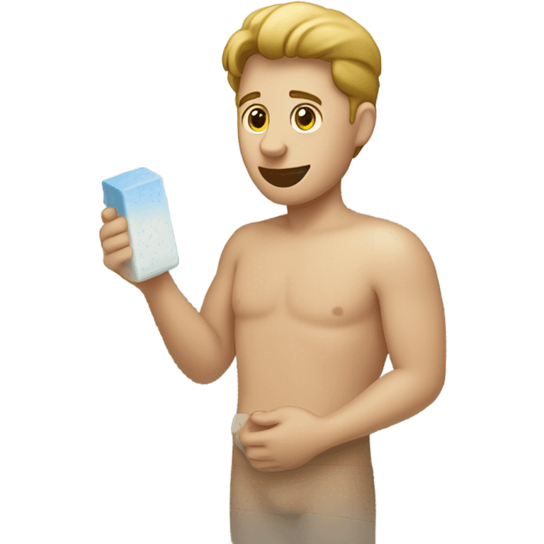 White man in the shower with a soap bar  emoji