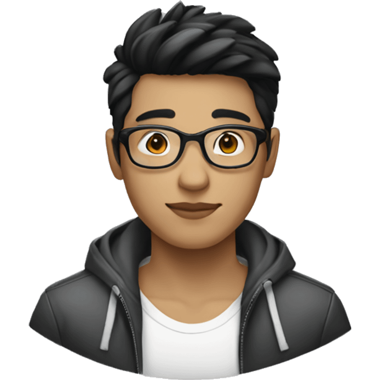 A beautiful  young man with black and short hair and white skin, wearing round glasses and jacket emoji