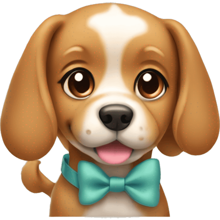 Make a cute light brown dog sitting with a bow on its head  emoji