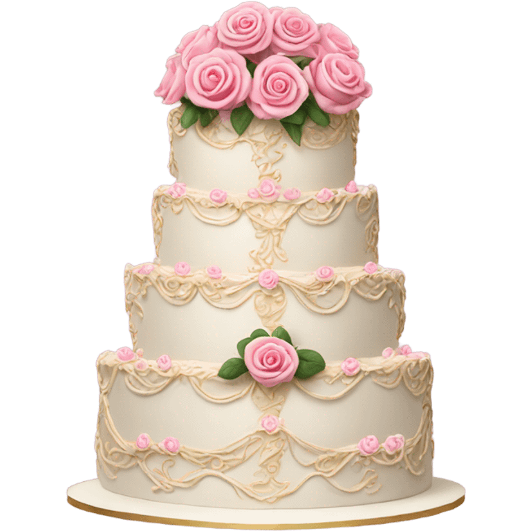 wedding cake very ornate with pink roses realistic  emoji