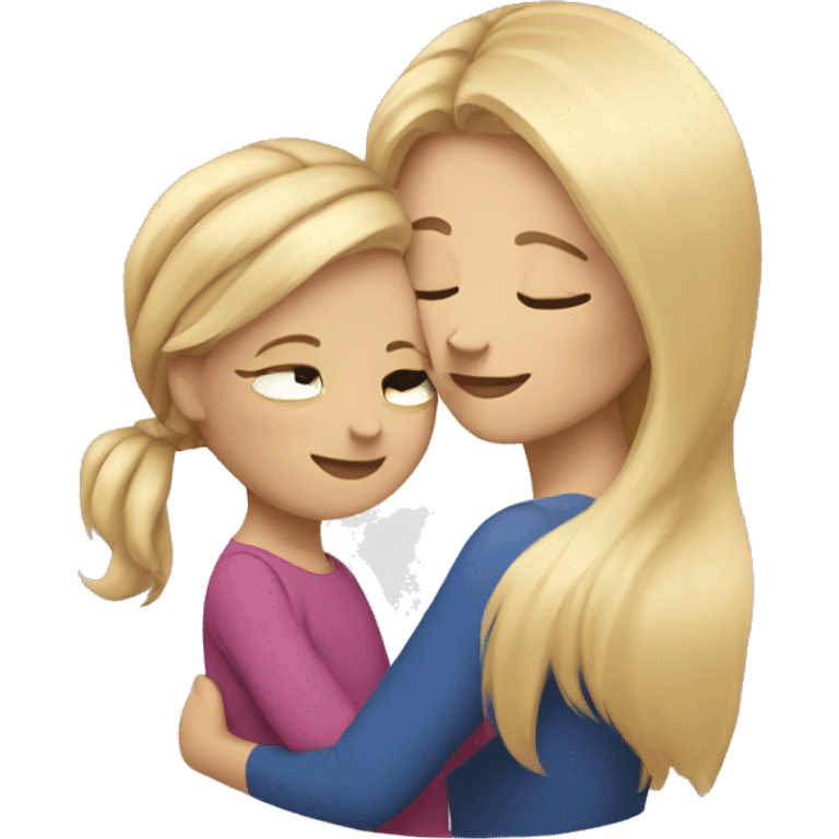 Mother and daughter blond hair hugging emoji