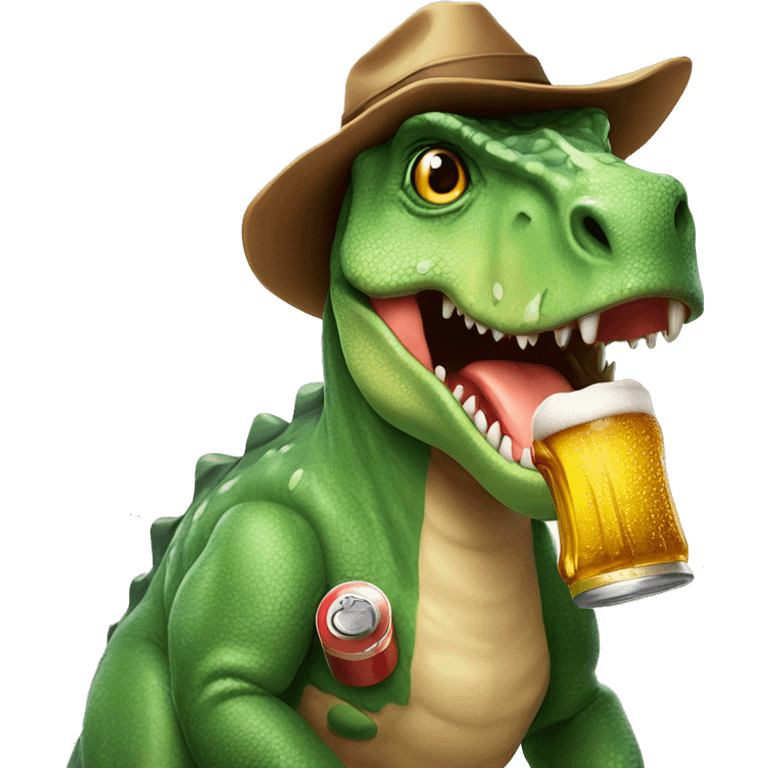 dinosaur with beer with hat ￼ emoji