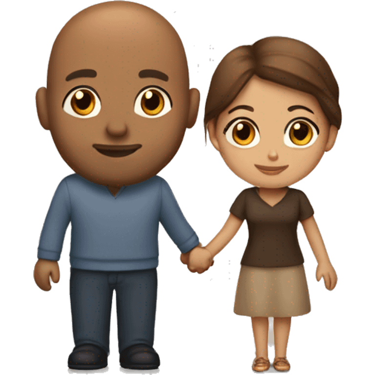 Latina light brown hair holding hands with bald brown man emoji