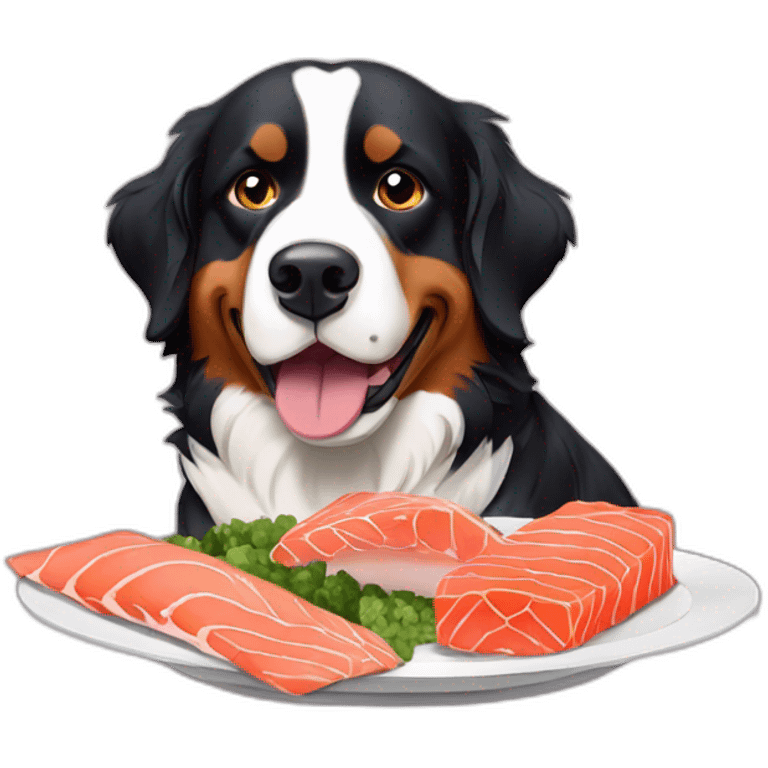 Bernese mountain dog eating salmon emoji