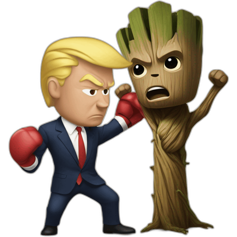 Trump boxing with huge groot emoji