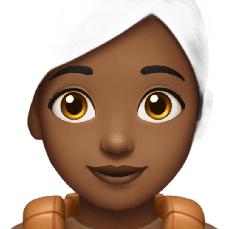 black girl, brown eyes, short black hair eating a kinder bueno emoji