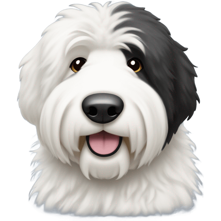 Old English sheepdog with a half and half face like a black and white cookie emoji