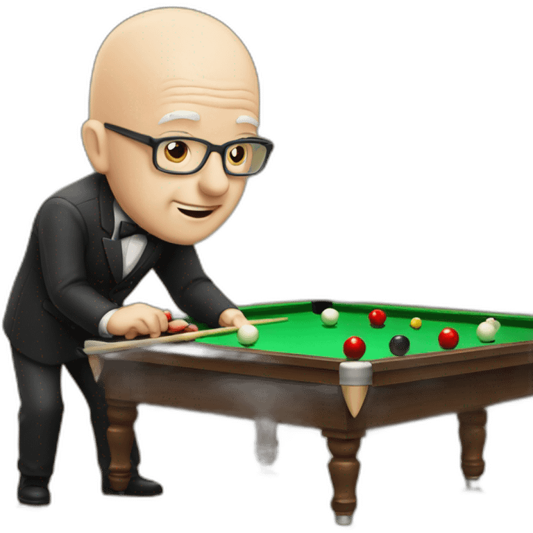 A white bald Man playing snooker with a birthday cake emoji