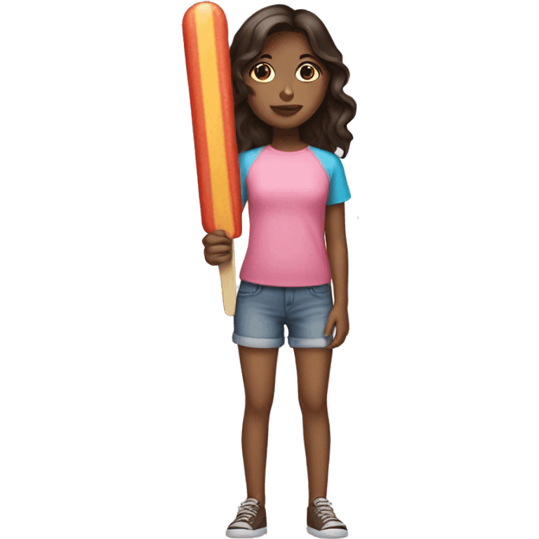 brunette girl with long popsicle  emoji