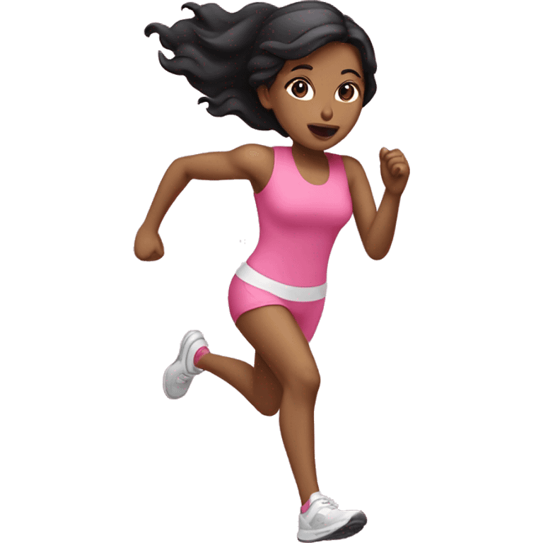 Running girl(black hair, white skin) in a pink outfit emoji