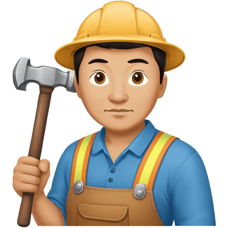 photorealistic kazakh worker middle age with 
hammer emoji