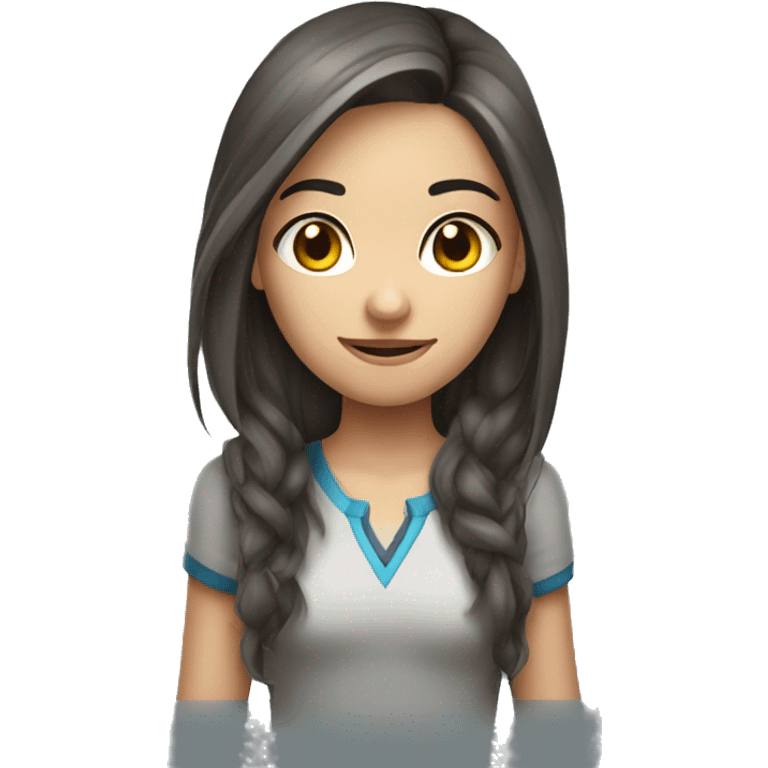 long hair brunette girl gamer with grey eyes emoji