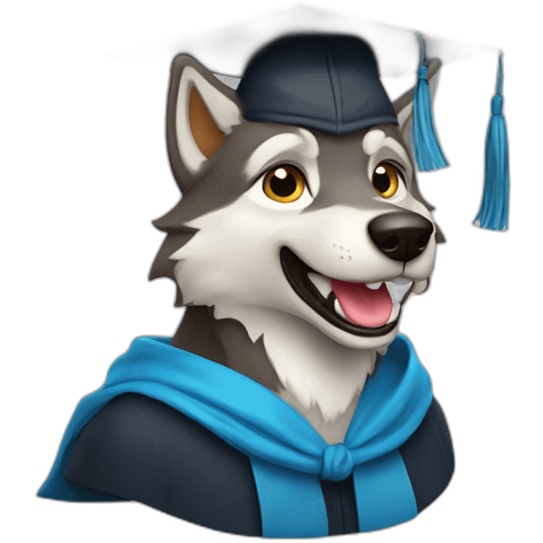 happy wolf in graduation cap emoji