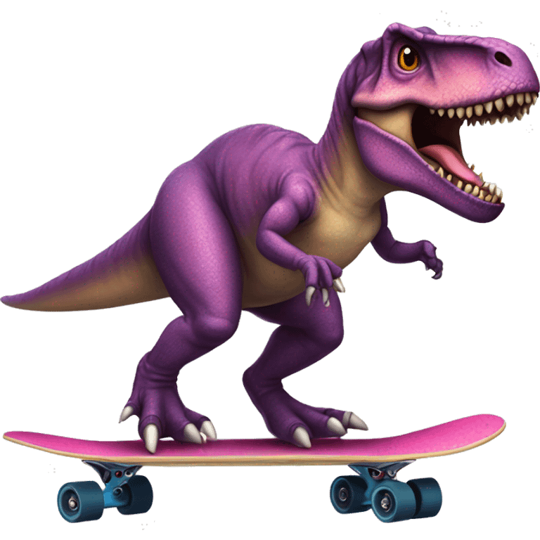 T-rex riding a skateboard while wearing a tutu emoji