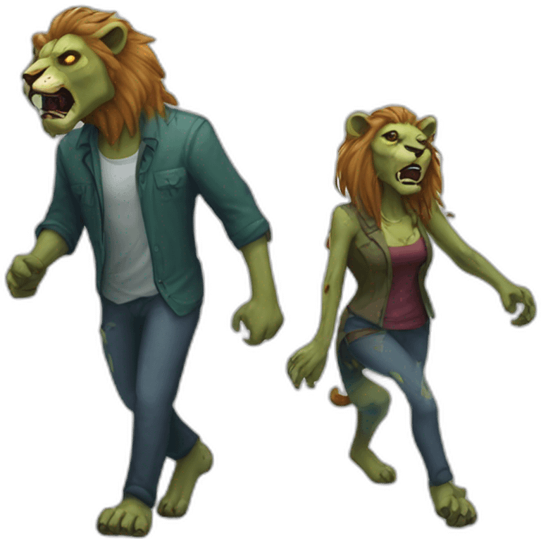 Zombie lions undead male and female walking emoji