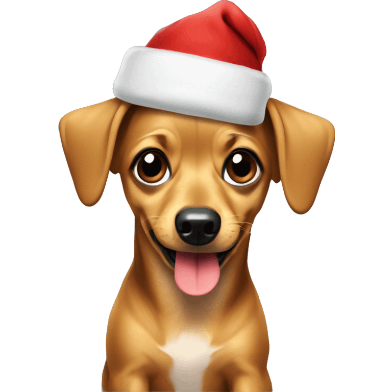 Chiweenie wearing Christmas hat emoji