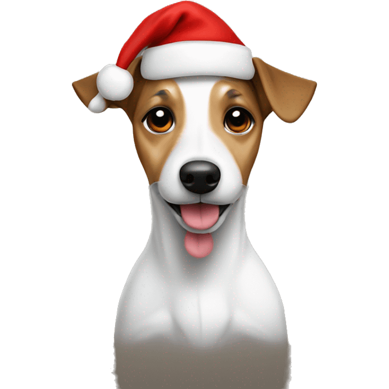 a white jack russel with a christmas hat emoji