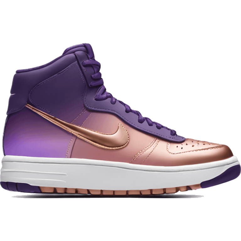 Realistic pair of metallic dark purple to rose gold ombre Nike Sneakers Toe facing front. emoji