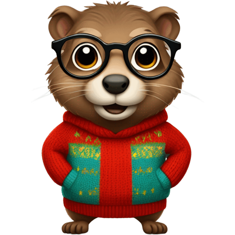 cute groundhog in a red sweater and glasses full body shown emoji