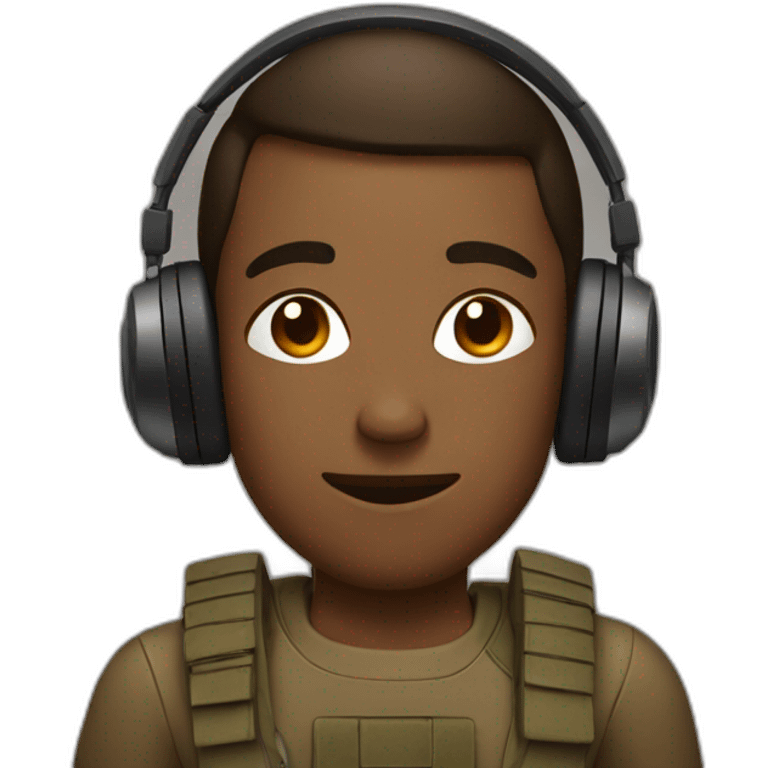 Brown Soldier wearing headphones with brown eyes emoji