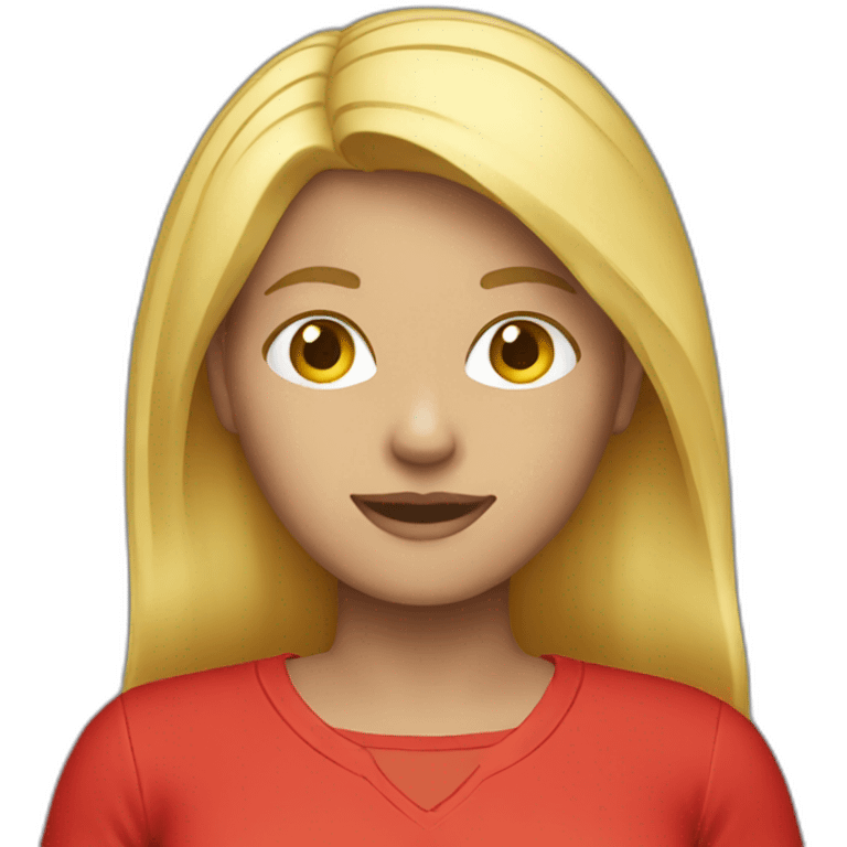 blonde woman casual clothing red shirt emoji