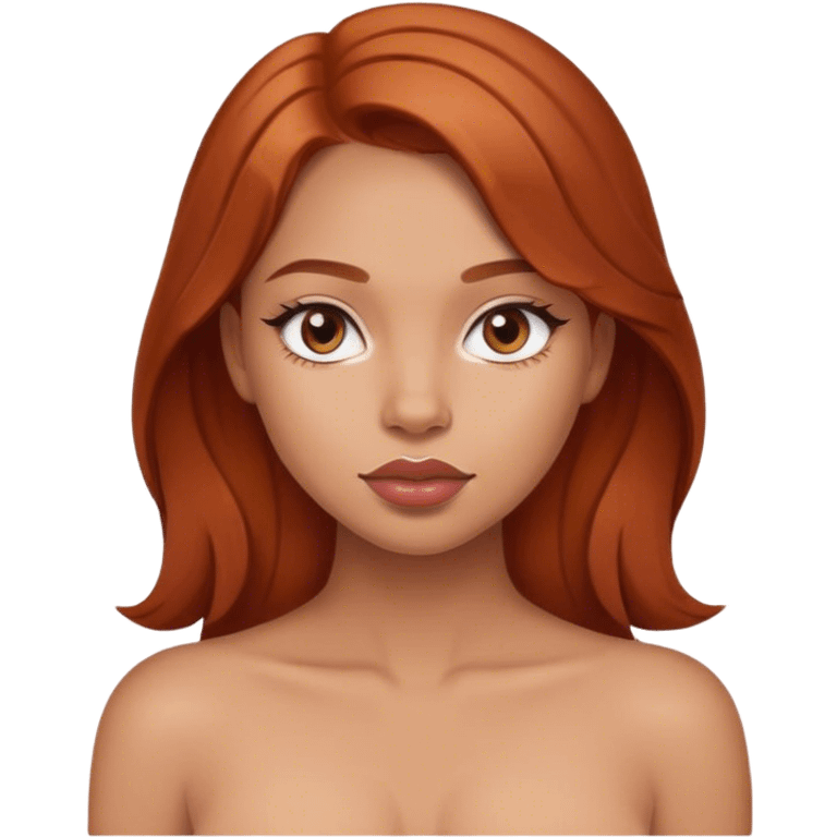 Chica con el pelo color caoba y con el pelo por debajo de los hombros con un pintalabios nude  emoji