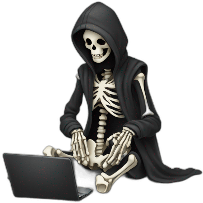 Tired Skeleton with laptop in black hoodie emoji