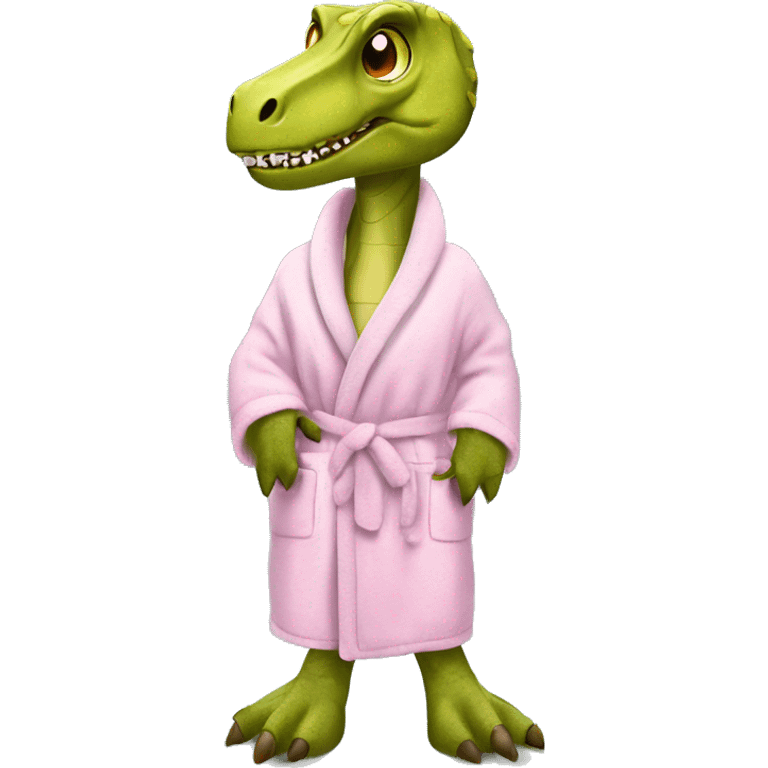 t rex wearing a dressing gown and slippers for spa day emoji