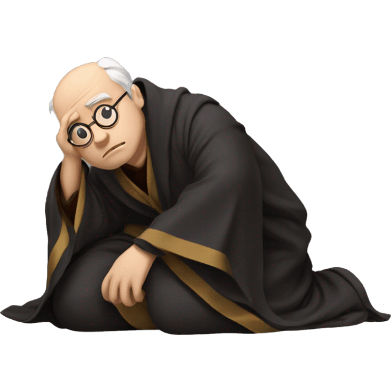 full body Harry Potter in robe laying down looking very stressed  emoji