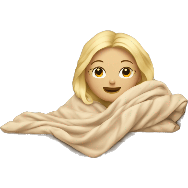 Blonde Woman laying on the couch with a blanket emoji