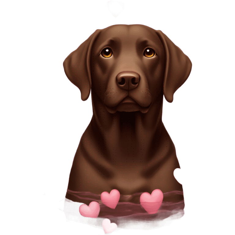 Chocolate lab with hearts emoji