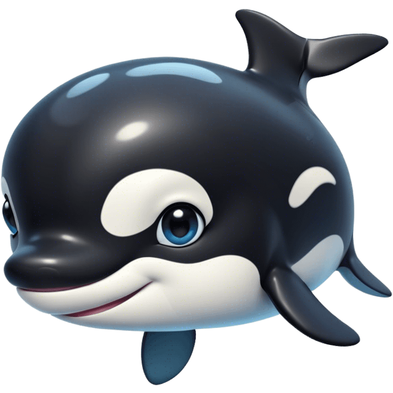 Cinematic Cute orca Portrait Emoji, Head tilted playfully and inquisitively, featuring a smoothly rounded body with bright, sparkling eyes and an adorable, friendly smile, Simplified yet irresistibly adorable features, highly detailed, glowing with a warm, ocean-blue glow, high shine, affectionate and lively, stylized with a touch of whimsical aquatic charm, soft glowing outline, capturing the essence of a mischievous yet endearing orca that seems as if it could leap right into your heart! emoji