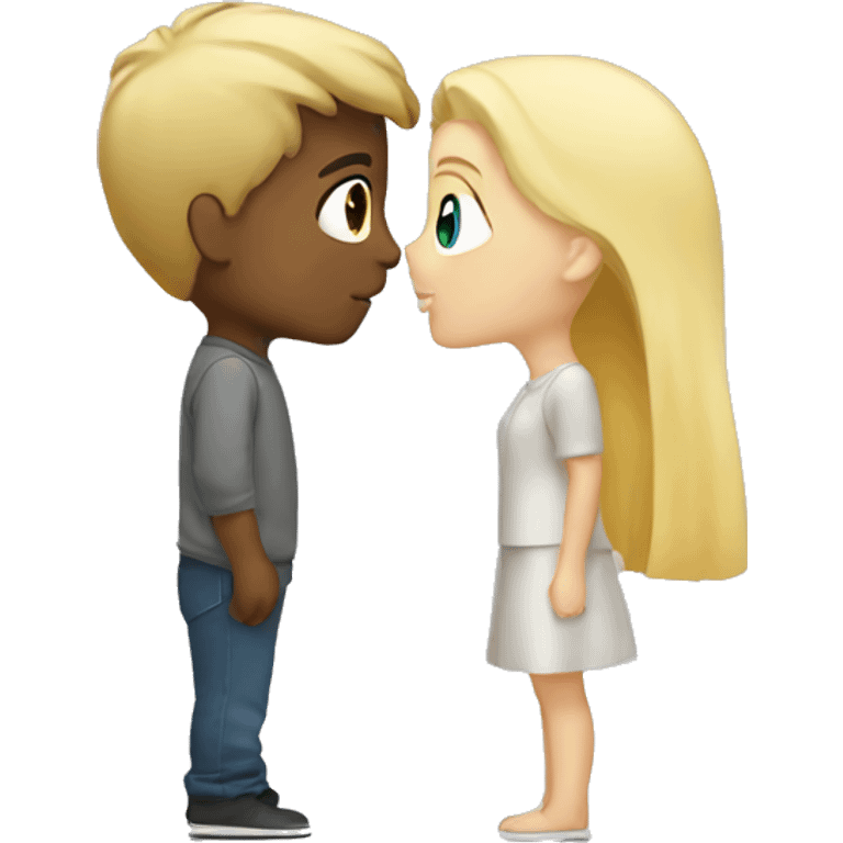 Grey boy and blonde girl kissing emoji