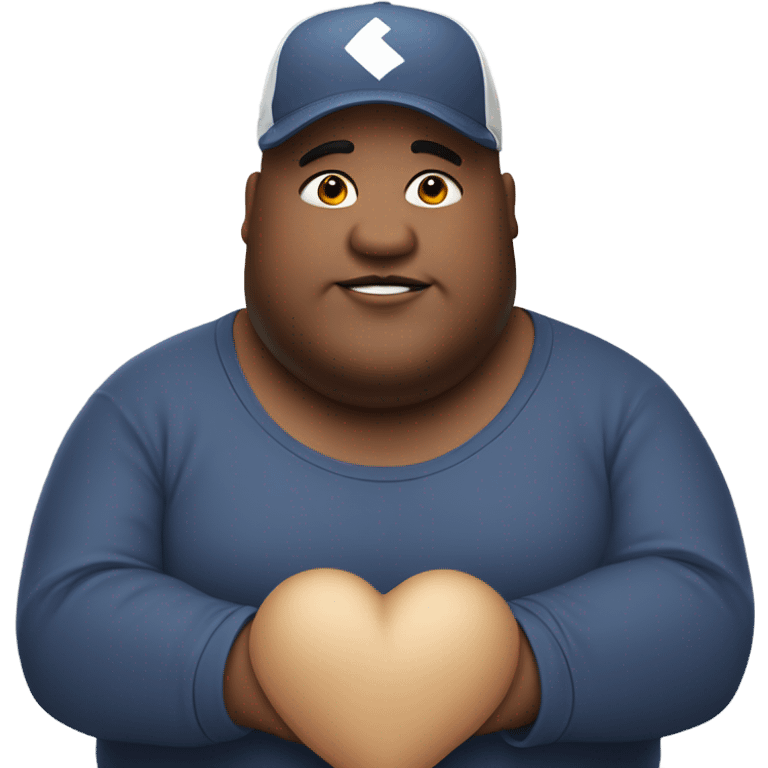 Fat guy with sideways ball cap making a heart with his hands  emoji