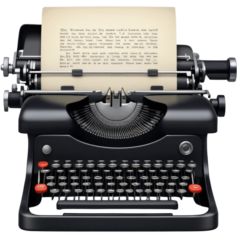 Create an emoji representing screenwriting. The design should feature an open script with visible dialogue and action lines, symbolizing the writing of a screenplay. Include a classic typewriter or a modern writing device, such as a laptop, to signify the process of creating a script. Add a cinema camera next to the script to emphasize the cinematic aspect of screenwriting. Use a professional color palette with black, white, and subtle metallic tones. Do not include any emojis or smiley faces. Make the background transparent. emoji