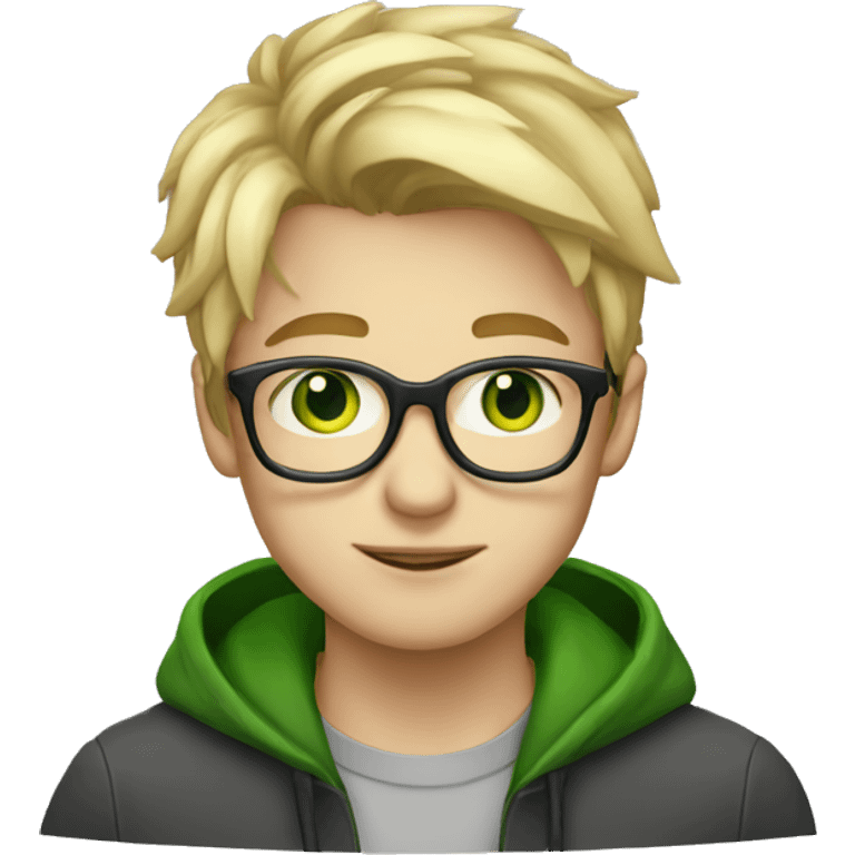 young male with nose piercing and cold blond hair, glasses, green eyes emoji