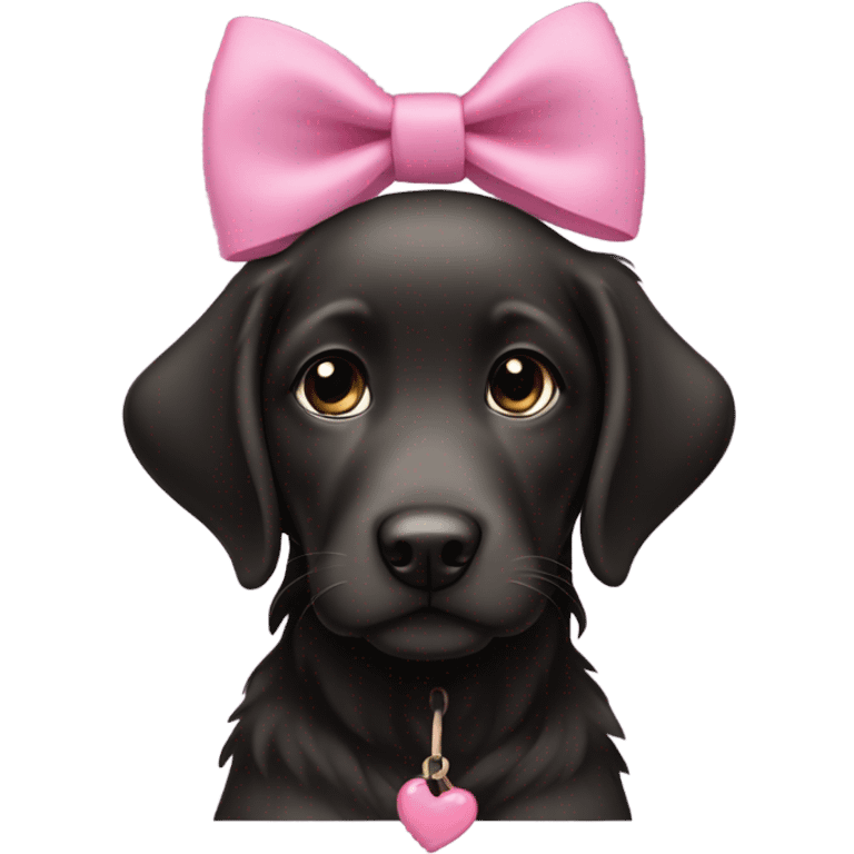 female black retriever puppy with pink bows above her ears emoji