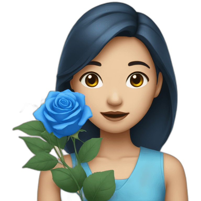 a Asian girl hold blue roses emoji