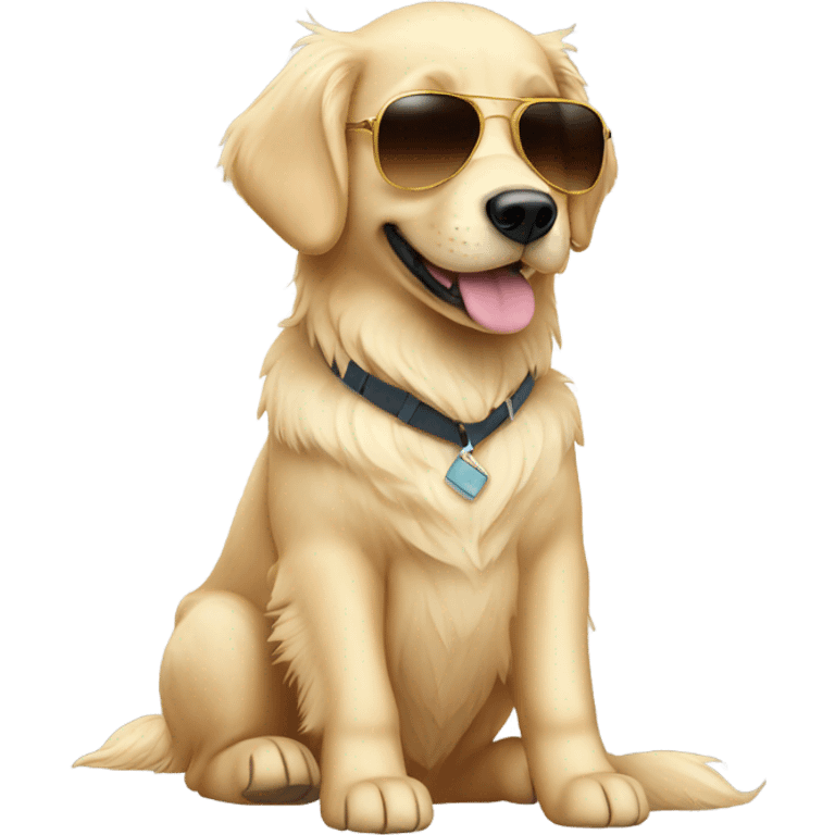 Cream Golden retriever with aviator sunglasses emoji