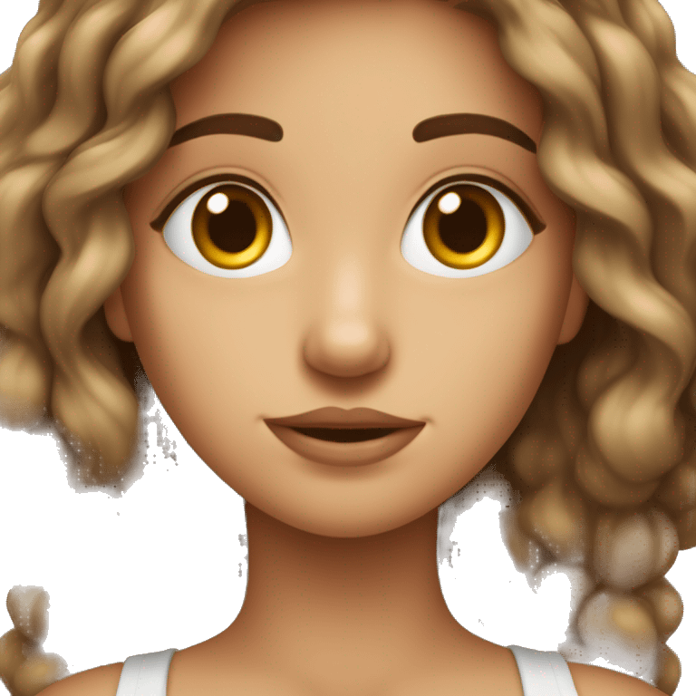 Une fille avec des cheveux brun ondule et des yeux brun  emoji