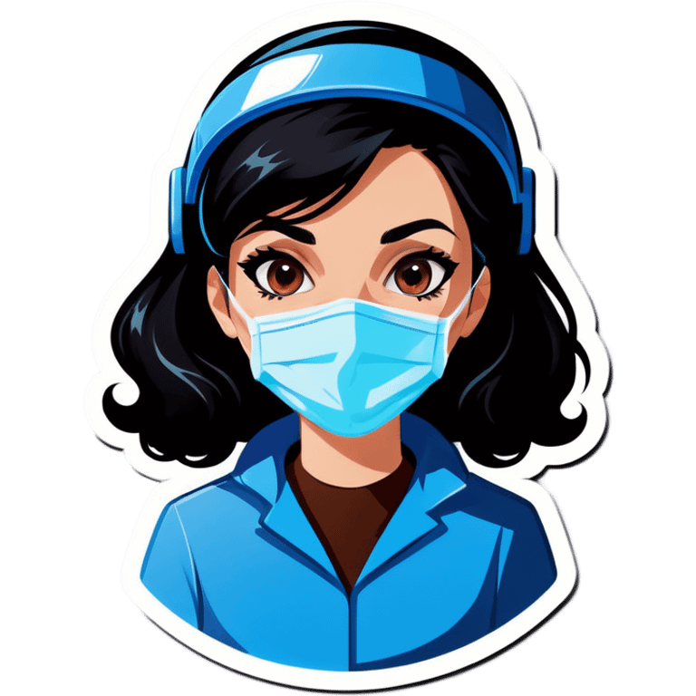 Woman with black hair with full ppe emoji