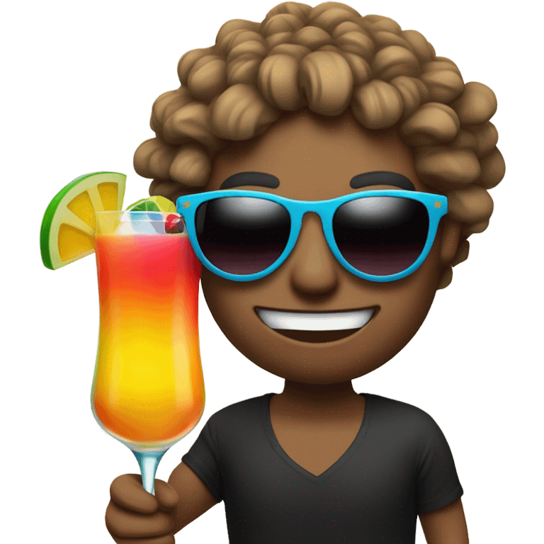 the sun in black glasses holds a cocktail in his hand emoji