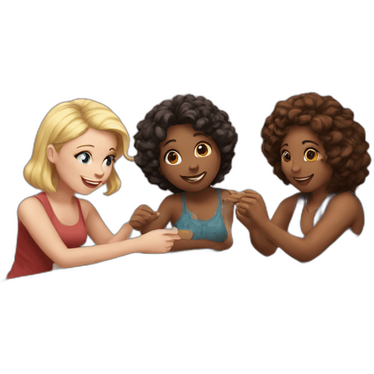 Four white-skin friends playing board game emoji