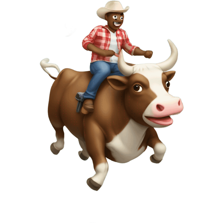 Person riding a bull eating a burger emoji