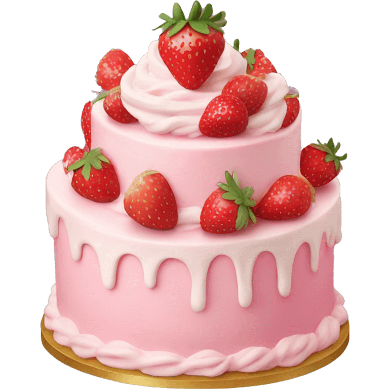 Pink strawberries and cream birthday cake  emoji