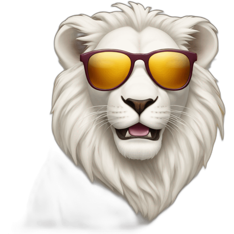 white lion wearing sunglasses and drinking wine emoji