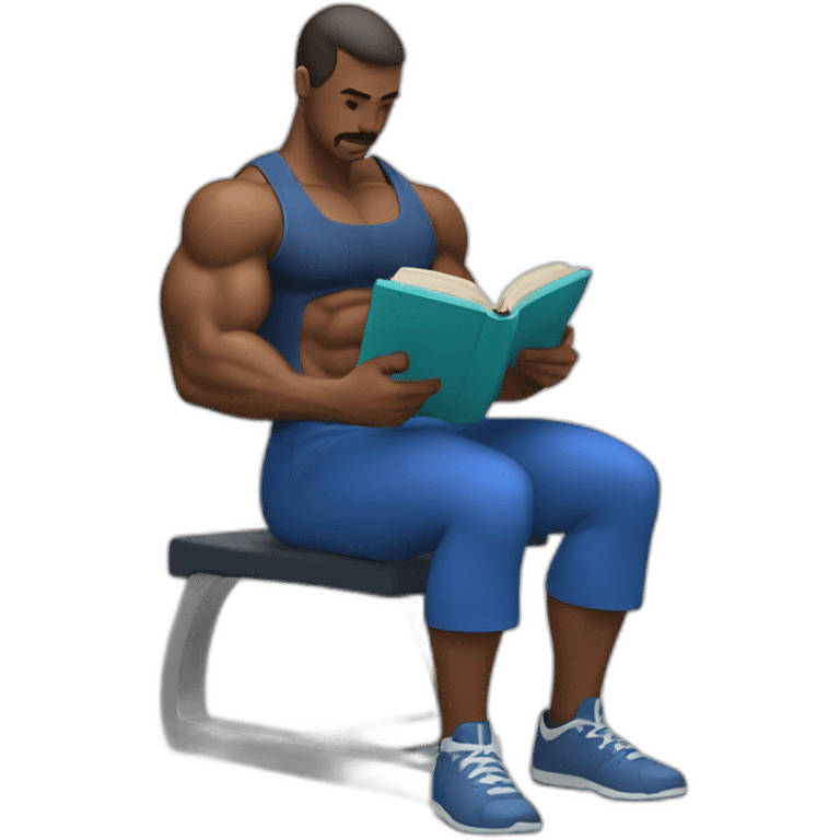 a man reading a book with the right hand while doing a bicep curl with a dumbell on the left hand emoji