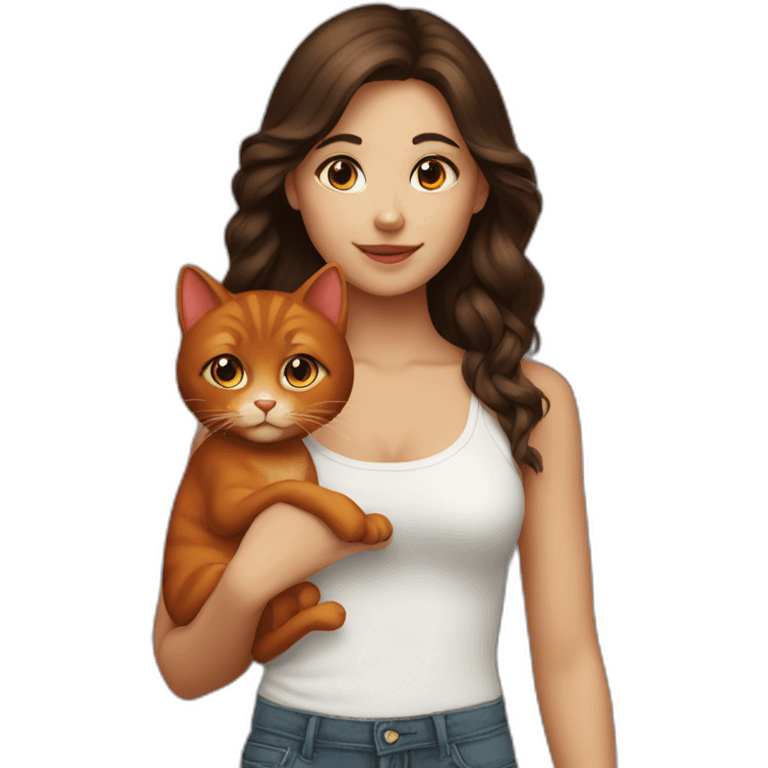 brunette girl with a red cat emoji