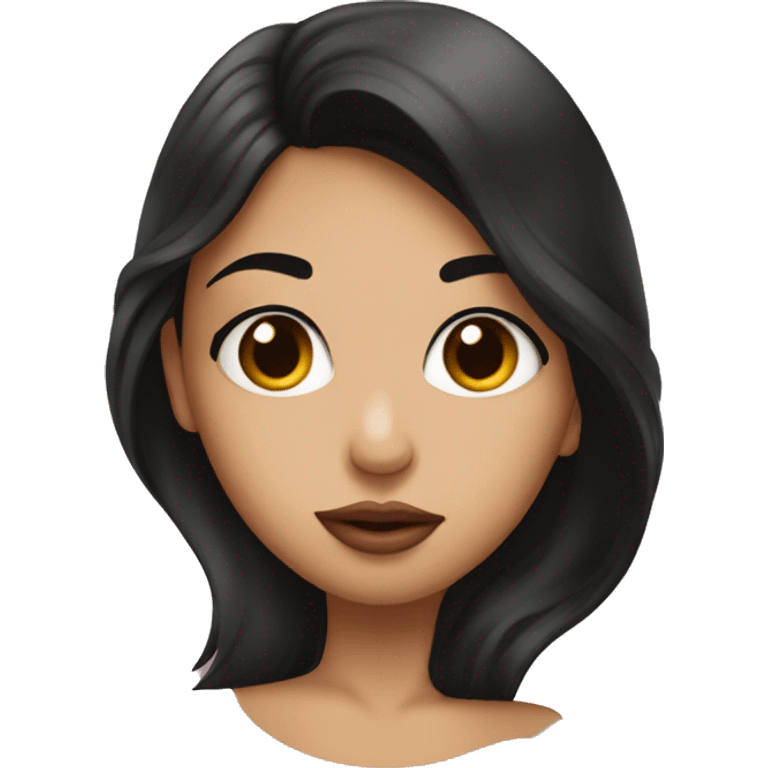 A girl with dark hair shows a kiss with her lips emoji